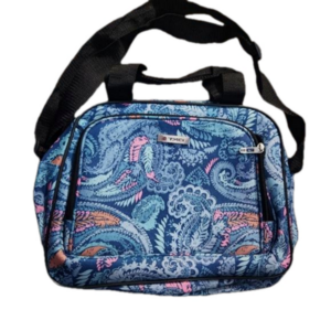 TAG shoulder bag with double straps and outside zip compartment EUC blue paisley
